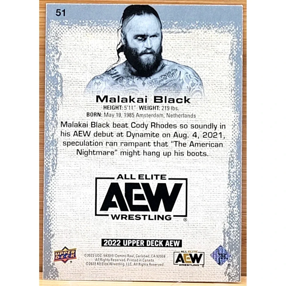 2022 UPPER DECK AEW  MALAKAI BLACK PYRO  - ALL ELITE WRESTLING‎